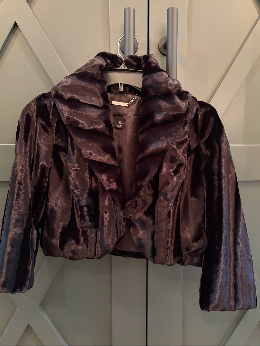 White House Black Market Black Satin Ruffle Crop Blazer